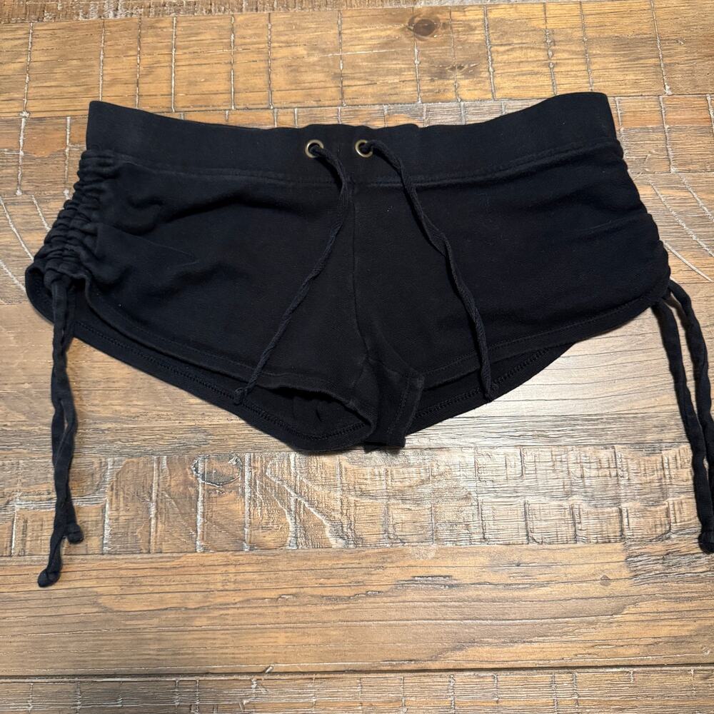 OP Ocean Pacific Womens XS Black Ruched Side Tie Booty Shorts Low Rise Lounge
